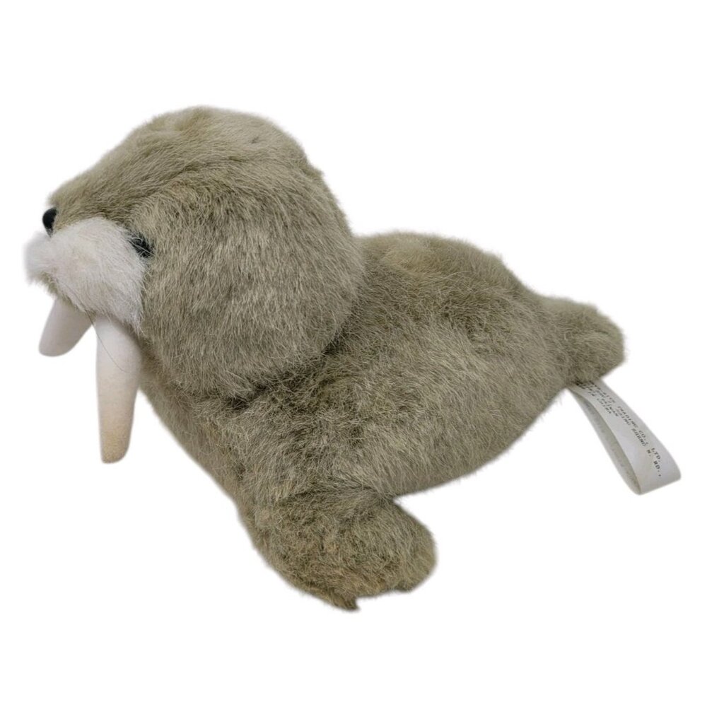 Vintage WALRUS Plush Stuffed Animal Toy 11" Brown Small Fuzzy Furry